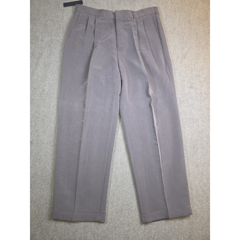 Perry Ellis Portfolio Pleated Dress Pants 38 x 30 Grey Comfort Professional Fit